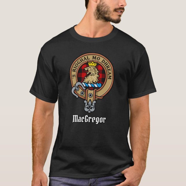 MacGregor Crest sobre Rob Roy Tartan T-Shirt (Frente)