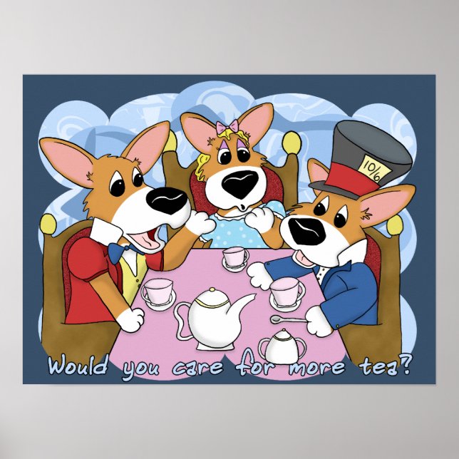 Mad Corgi Tea Party Poster (Frente)