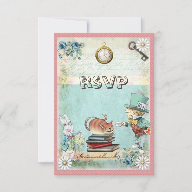 Mad Hatter e Cat RSVP Tragam um Chá de fraldas de  (Frente)