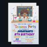 Mad Science Convite de aniversário for Boys<br><div class="desc">Surpreenda seus hóspedes com esse colorido convite de aniversário de ciência com elementos científicos como ferramentas experimentais e um cientista está pensando em fazer um experimento, pontos coloridos são para o fundo. Basta adicionar os detalhes do seu evento neste modelo fácil de usar para torná-lo um convite simples Consulte a...</div>