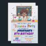 Mad Science Convite de aniversário for Boys<br><div class="desc">Surpreenda seus hóspedes com esse colorido convite de aniversário de ciência com elementos científicos como ferramentas experimentais e um cientista está pensando em fazer um experimento, pontos coloridos são para o fundo. Basta adicionar os detalhes do seu evento neste modelo fácil de usar para torná-lo um convite simples Consulte a...</div>