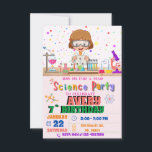 Mad Science Convite de aniversário for Girl<br><div class="desc">Surpreenda seus hóspedes com esse colorido convite de aniversário científico para uma menina que apresenta elementos científicos como ferramentas experimentais e um cientista realizando um experimento, pontos coloridos são para o fundo. Basta adicionar os detalhes do seu evento neste modelo fácil de usar para torná-lo um convite de tipo único....</div>