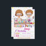 Mad Science Festa de aniversário Convite para Meni<br><div class="desc">Surpreenda seus convidados com esse colorido convite de aniversário de ciência com elementos científicos como ferramentas experimentais e dois cientistas fazendo um experimento, pontos coloridos são para o fundo. Basta adicionar os detalhes do seu evento neste modelo fácil de usar para torná-lo um convite de tipo único. Consulte a loja...</div>