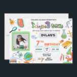 Mad Science Party, Convite de Aniversário do Cient<br><div class="desc">Surpreenda seus hóspedes com este colorido convite de aniversário de ciência com elementos de ciência germes microscópio ferramentas de experimentos no globo, você pode adicionar a foto de seu filho e uma foto para o fundo. Basta adicionar os detalhes do seu evento neste modelo fácil de usar para torná-lo um...</div>