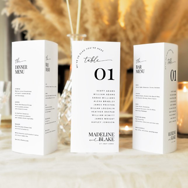 MADDIE Trifold Table Numbers with Seating and Menu (Criador carregado)