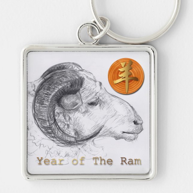 Madeira Chinesa Ram Ano Zodiodiac Metal Chaveiro (Frente)