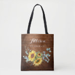 Madeira Girassol Eucalyptus Rustic Wedtic Tote Bag<br><div class="desc">Dê à sua festa noiva um saco de tote que os fará sentir-se totalmente lisonjeados! Estes bolsas vêm personalizados para dizer qualquer coisa que você gostaria. Para mais personalização, clique no link "personalizar mais" e use nossa ferramenta design para modificar esse modelo. Se precisar de ajuda ou itens correspondentes, entre...</div>