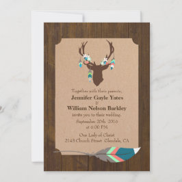 Madeira rústica com convite do casamento da cabeça