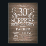 Madeira rústica do convite do aniversário de 30<br><div class="desc">Fundo de madeira rústico do convite do aniversário de 30 anos da surpresa. 15o 16o 18o 20o 2ø 30o 40th 50th 60th 90 100th do 80 do 70, alguma idade. Aniversário adulto. Festa de aniversário do homem do homem. Para uma personalização mais adicional, clique por favor "personalizam-no" botão e usam-nos...</div>