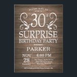 Madeira rústica do convite do aniversário de 30<br><div class="desc">Fundo de madeira rústico do convite do aniversário de 30 anos da surpresa. 15o 16o 18o 20o 2ø 30o 40th 50th 60th 90 100th do 80 do 70, alguma idade. Aniversário adulto. Festa de aniversário do homem do homem. Para uma personalização mais adicional, clique por favor "personalizam-no" botão e usam-nos...</div>