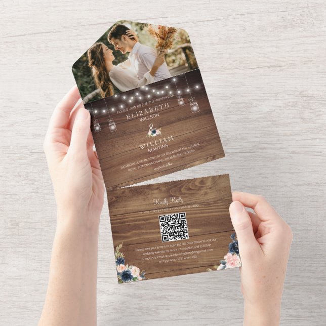 Madeira Rústica e Casamento Floral Código QR Foto (Tearaway)