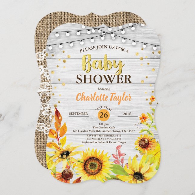 Madeira rústica para convite a chás de fraldas de  (Frente/Verso)