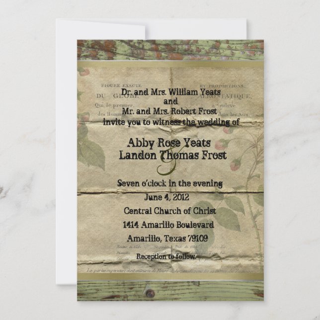 Madeira velha, convites franceses do casamento de (Frente)