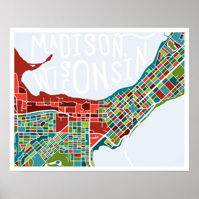 Madison, Poster do Mapa de Wisconsin (Frente)
