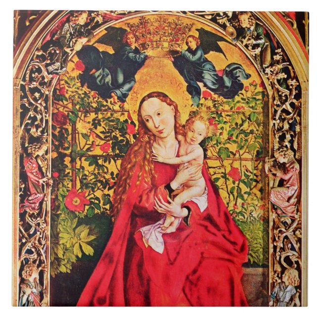 MADONNA DE ROSA BOWER COM AZULEJO CERÂMICO DE ÂNGU (Frente)