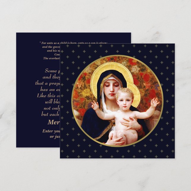 Madonna por W. Bouguereau. Cartão de Natal Religio (Frente/Verso)