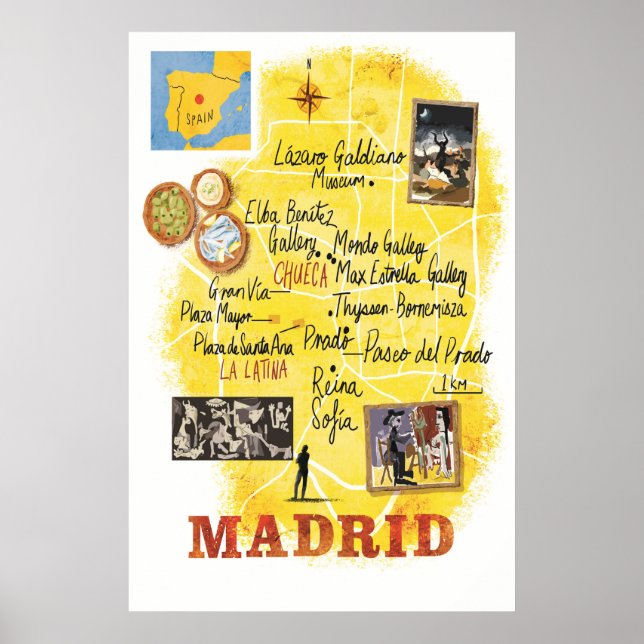 Madrid, Mapa, Poster de viagens (Frente)