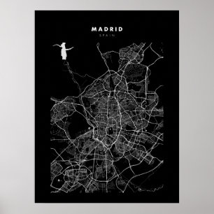 Madrid - Poster de Mapa da Cidade Escura Espanha
