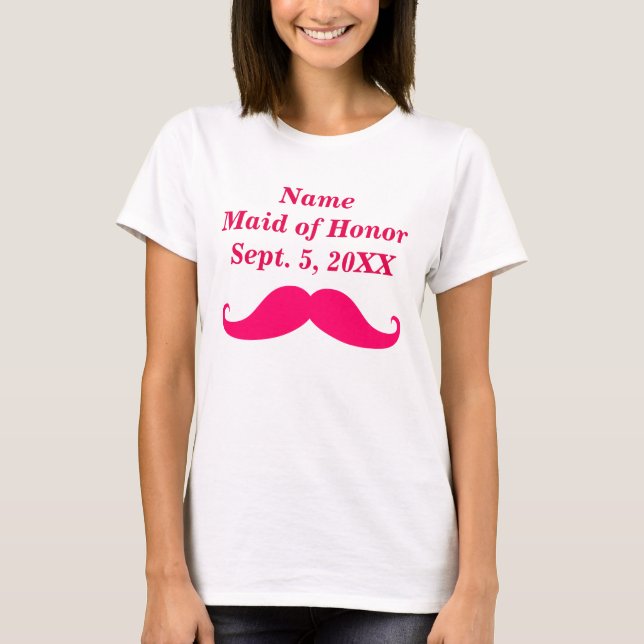 Madrinha de casamento Pink Mustache Mama T-Shirt B (Frente)