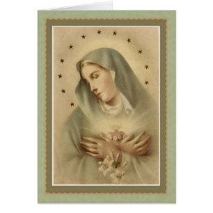 Mãe abençoada Mary com os lírios no cartão dos