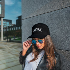 Mãe, Boné de Baseball Bordado Branco e Preto