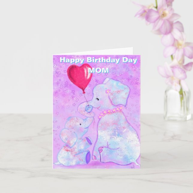 Mãe Cartão de Aniversário Bebê Elefante Bonito com (Orquídea)