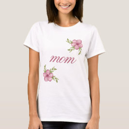Mãe com Flores Rosa Camiseta Básica para Mulheres