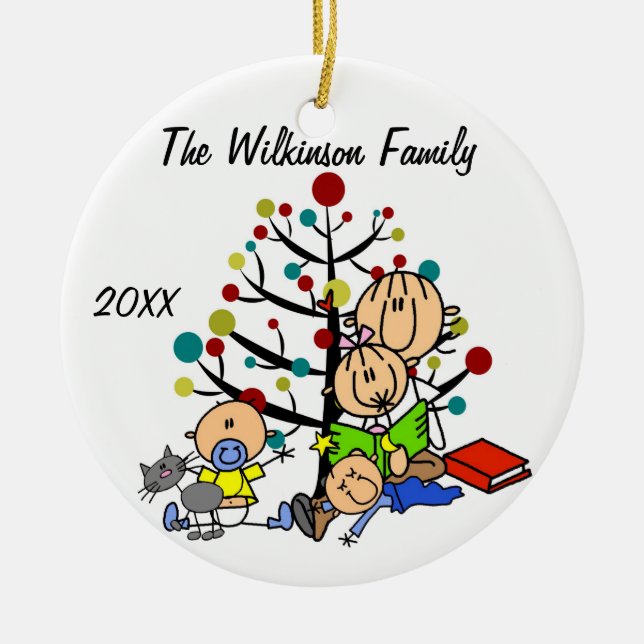 Mãe Com Garota, Dois Bebês, Ornamento De Férias De (Frente)