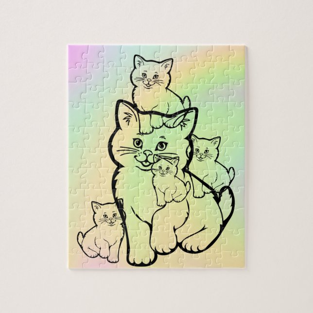 mãe com quatro gatinhos quebra-cabeça (Vertical)
