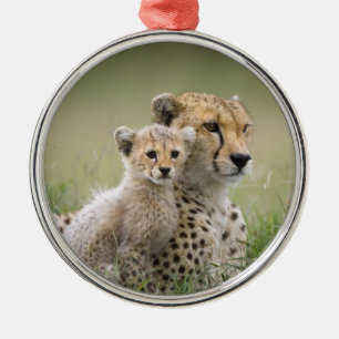 MÃE DE CHEETAH E ENFEITES DE NATAL DE BEBÊ