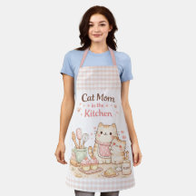 Mãe de Gato na Cozinha Kawaii Pastel Xadrez Rosa