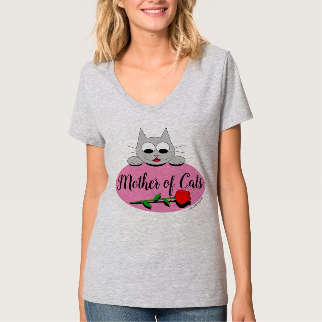 Mãe dos Gatos com Rosa Vermelha Camiseta de Gato A (Frente)