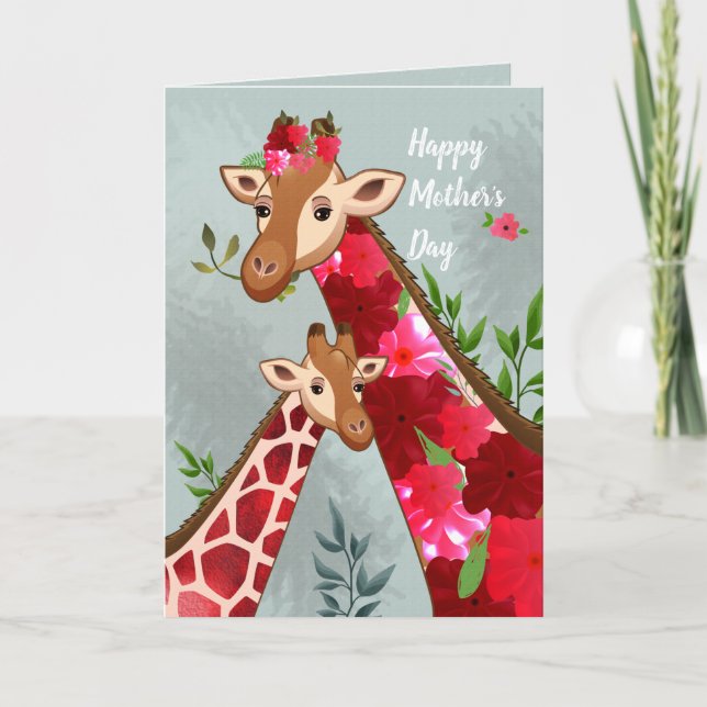 Mãe e Bebê Girafas Cartão de Dia de as mães Bonito (Frente)