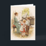 Mãe e crianças do vintage com cartão do piano<br><div class="desc">Vintage/cartão retro do dia das mães.  Cena adorável com a mãe que joga o piano quando seu relógio bonito das crianças!  Cartão de nota perfeito para alguma ocasião especial -- Dia das mães,  aniversário,  etc.</div>