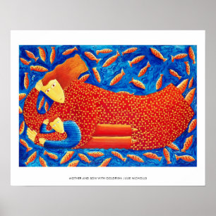 Mãe E Filho Com Impressão De Arte Moderna Goldfi