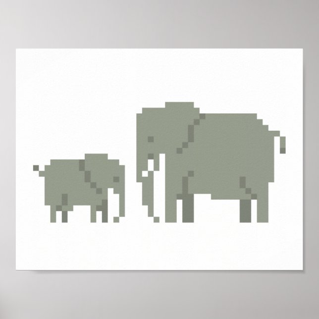 Mãe E Poster De Arte De Elefante De Bebês (Frente)