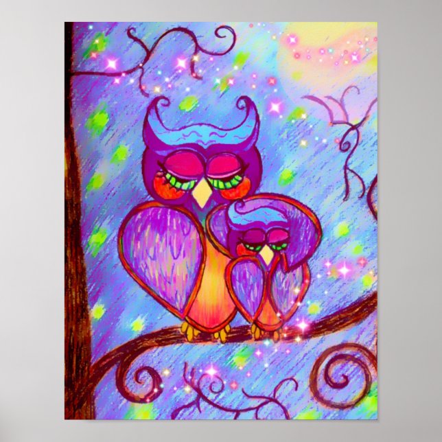 Mãe e Poster de Baby Owl por Carol Zeock (Frente)