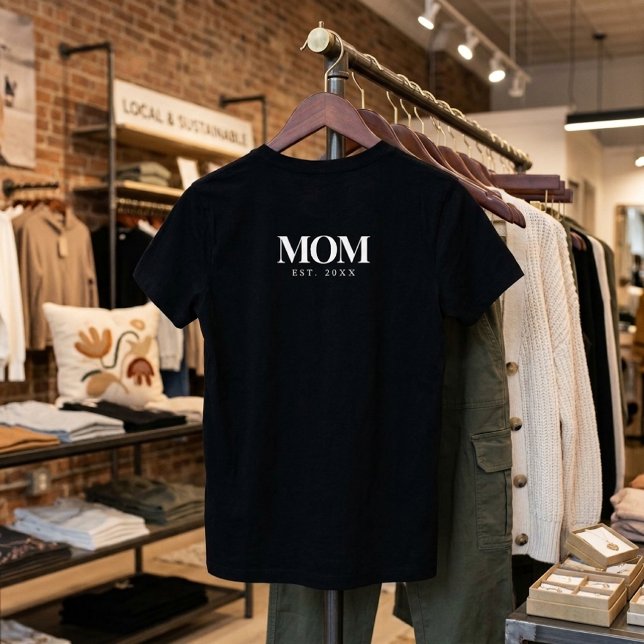 Mãe Estabelecida Nova Camisa de Presente de Mãe Ti (Mom Established New Mom Gift White Typography T-Shirt
)