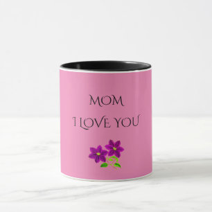 "MÃE" EU TE AMO flores roxas duas caneca tonta.