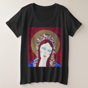 Mãe Mary Plus Tamanho T-Shirt em Preto