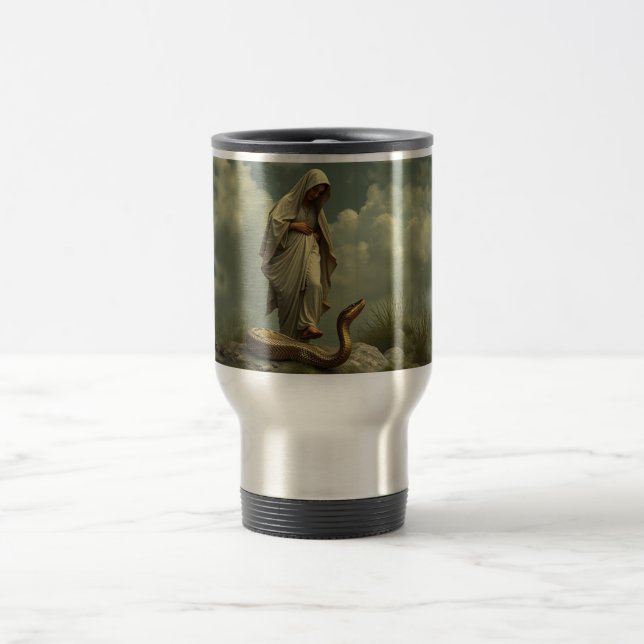Mãe Mary Pregando Sobre A Caneca de viagem Da Serp (Centro)