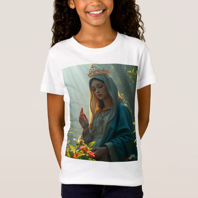 Mãe Mary Rainha da Camiseta da Garota do Céu (Frente)