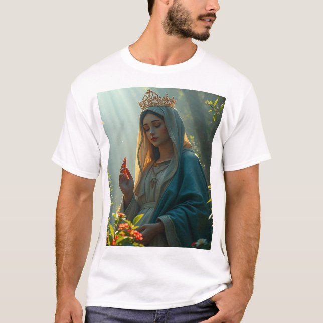 Mãe Mary Rainha da camiseta dos Homens do Céu (Frente)