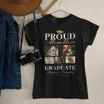 Mãe Orgulhosa do T-Shirt Formando<br><div class="desc">Camiseta de vovó de graduação com um quadro de formandos,  5 fotos de seu neto,  o ditado "mãe orgulhosa do formando",  seu nome,  local de estudo e ano de aula.</div>