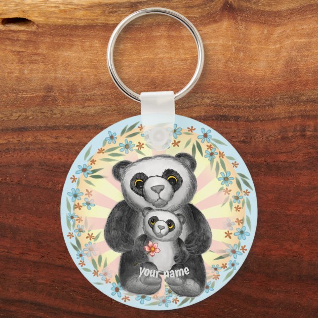 Mãe Panda Bear Amor chaveiro personalizado (Frente)