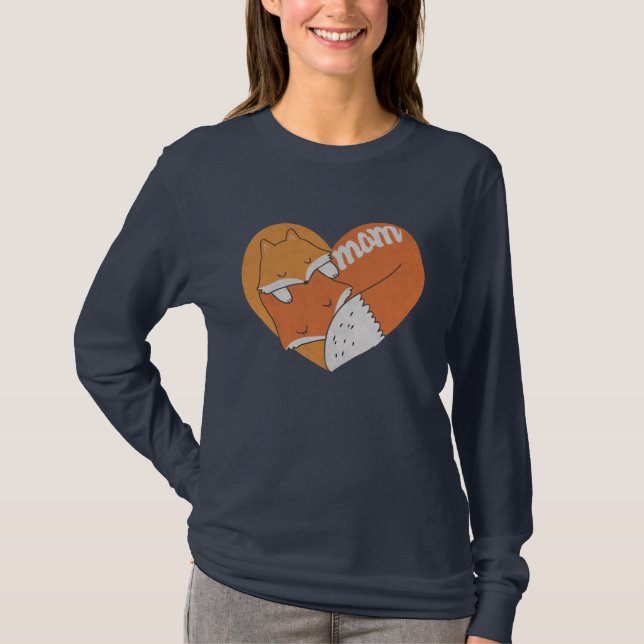 Mãe Raposa e Bebê Raposa Adorável Camiseta (Frente)