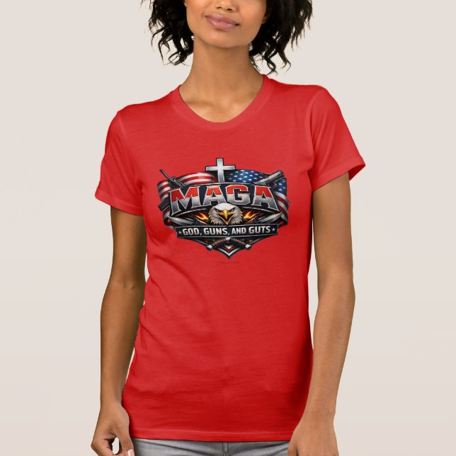 MAGA: God, Guns, and Guts - T-Shirt (Frente)