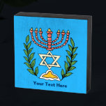 Magen Persa David Menorah<br><div class="desc">Esta imagem foi adaptada de um antigo azulejo judeu persa e apresenta uma menorah com um Magen David (Estrela de David) enquadrado por ramos de oliveira. As imperfeições da imagem original pintada à mão foram preservadas. Adicione seu próprio texto.</div>