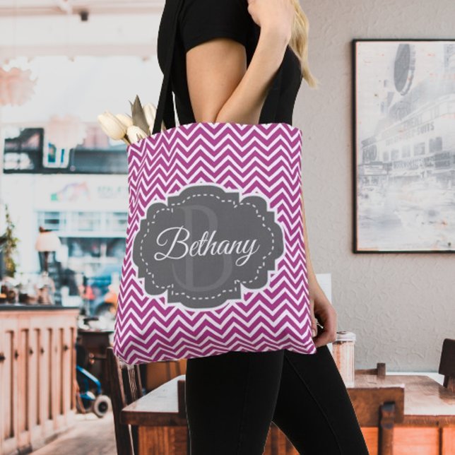 Magenta Chevron Personalizado Tote Bag (Magenta Chevron Personalized Tote Bag)