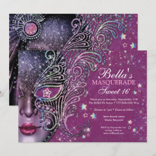 Magenta Galaxy Mascarada Sweet 16 Convite